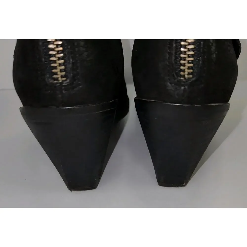 Eileen Fisher Black Soft Leather Ankle Boots 5.5 Booties Back Zipper